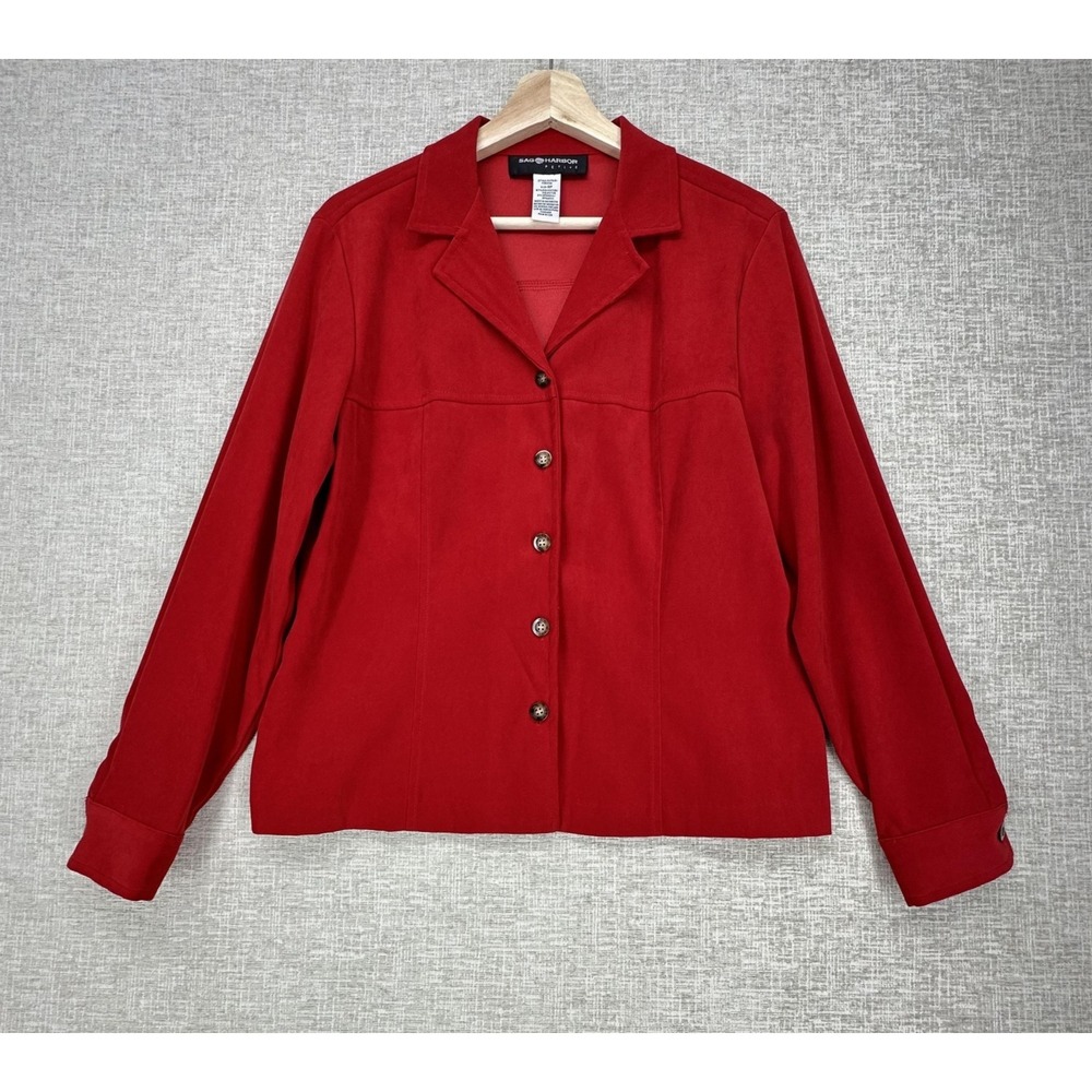 Sag Harbor Blazer Jacket Womens 10P Petite Red Button Front Collared Stretch
